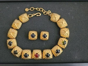 Vintage 1980's Givenchy Gold Gripiox Earrings and Choker Necklace Set - Picture 1 of 7