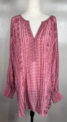 Top Soft Surroundings Talla 1x Rosa Acentos Con Cuentas Sedosas Cuello en V Manga Larga Calada Foto 1 de 4