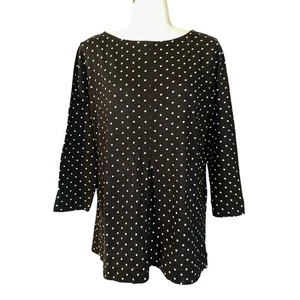 J Jill Women's Black Polka Dot 3/4 Sleeve Pleated Front Blouse Shirt Tunic Small - Picture 1 of 7