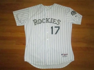 Authentic Majestic TODD HELTON Vtg 90s y2k Colorado Rockies Pin Stripe Jersey 52 - Picture 1 of 8