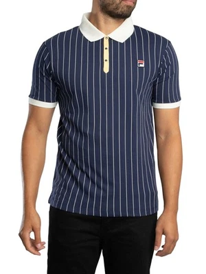 Camisa polo clásica vintage a rayas Fila BB1 para hombre, azul Foto 1 de 4