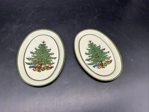 2 Vtg Cute Bertson USA Keller Charles Metal Christmas Tree Trays 6” L 4 3/8” W - Bild 1 von 8