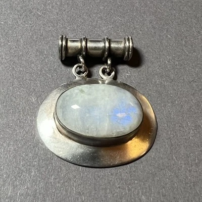 Massiver Silber Anhänger rund oval Mondstein für Lederband/Kautschukband modern - Bild 1 von 4