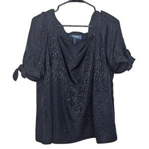 ModCloth Womens Top Plus 1x Black Satin Puff Sleeve Blouse Career Business - Picture 1 of 6