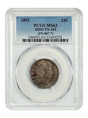 1892 25C PCGS MS63 (DDO, FS-101) - Barber Quarter - Image 1 of 4