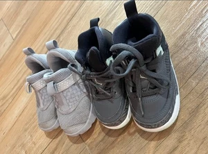 Boys Shoe Lot Size 8Y Jordan Retro Sneakers & Grey Mesh Slip-On Trainers Bundle - Picture 1 of 3