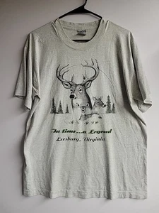 Vintage 1990s Leesburg Virginia Buck Deer Hunting Large Gray T Shirt 21.5x28 - Bild 1 von 6