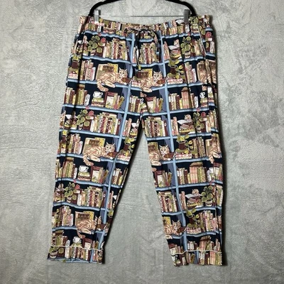 Pantalones de pijama frescos estampados para mujer 3X gatos libros plantas ratones ropa de estar dormir LEER Foto 1 de 4
