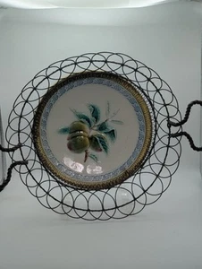 Antique FRENCH WIRE BASKET MAJOLICA PLATE Acanthus Twisted Handle Timeworn 1880 - Picture 1 of 7