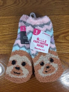 Girl's Cozy Critter Socks Brown Sloth Size 7-3, 2 Pair - Picture 1 of 5