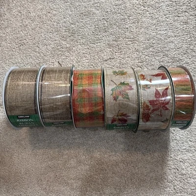 Fall Ribbon Kirkland 5 Rolls Of 2.5” X 50 Yards And 1 Roll 1.5” X 50 Yard Leaves - Image 1 of 4