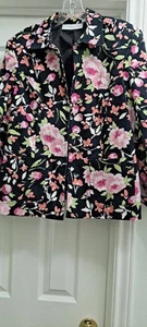 Liz Claiborne First Issue Floral Blazer Large Slim Cut Black, Pink, Peach - Picture 1 of 19