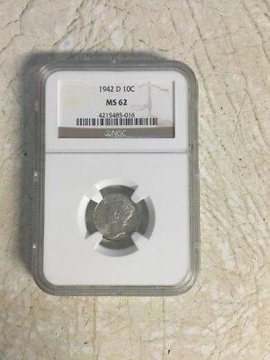 1942 D NGC MS62  Mercury Dime 90% Silver 10c US Slightly Toned Free Bonus Coin - Image 1 of 4