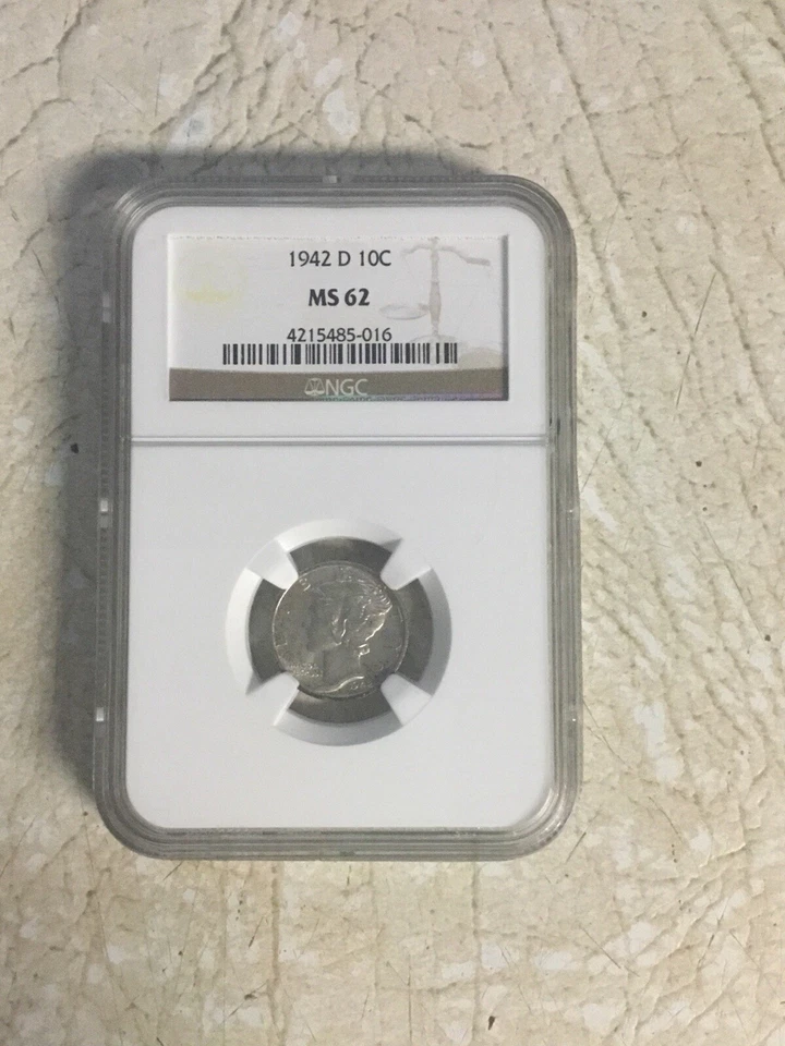 1942 D NGC MS62  Mercury Dime 90% Silver 10c US Slightly Toned Free Bonus Coin - Image 1 of 4