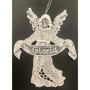 White Lace Angel Holding Gloria Banner German Christmas Ornaments Set of 6 - Picture 1 of 4