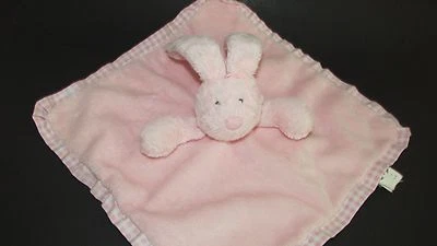 Jellycat Bunny rabbit plush pink baby security blanket lovey gingham plaid trim - Image 1 of 4