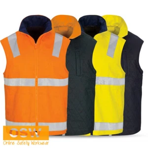 Hi Vis Cotton Drill Reversible Vest Generic R/Tape Nylon Zipper Heavy Duty 3765 - Picture 1 of 6