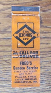 FRED'S SUNOCO GASOLINERA MATCHBOOK CUBIERTA: INDIANAPOLIS, INDIANA MATCHCOVER -B23 - Imagen 1 de 2