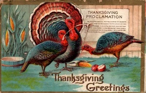 POSTKARTE THANKSGIVING TRUTHÄHNE ESSEN ÄPFEL & MAIS GEPRÄGT - Bild 1 von 2