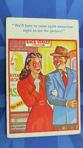 Saucy Comic Postkarte 1950er Jahre Bilder Kino Poster RÜCKSTÄNDE KOMMEN WIEDER MORGEN - Bild 1 von 2