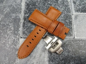 24 mm Bernstein Braun Kalbsleder Armband Bürste Uhrenarmband Schließe Set PANERAI BR - Bild 1 von 9
