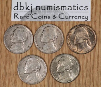 Lote de 5 - 1952 - 1956 Jefferson error de níquel - planchet recortado menor Foto 1 de 3