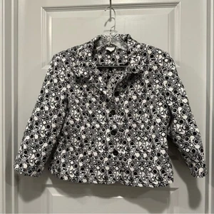 Emma James Black/White Print Cropped 3/4 Sleeve Blazer Jacket size 12P - Picture 1 of 8