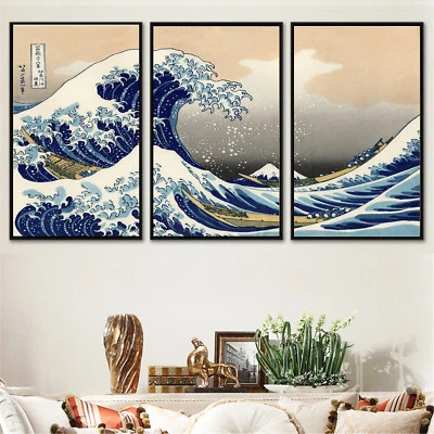 Set 3 Art Canvas Print The Great Wave Ukiyoe Japanese Paint poster Unframed P26 - Image 1 of 4