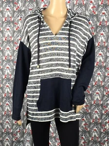 Jones New York Damen Langarm V-Ausschnitt gestreift marine elfenbein Pullover Größe Large - Bild 1 von 6