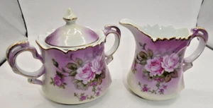 Lefton Handpainted Covered Sugar and Creamer Heavenly Rose #2689 Vtg - Picture 1 of 4