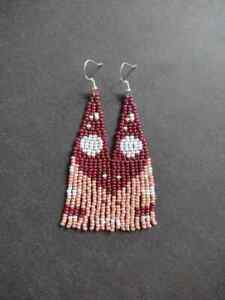 Beige Brown Handmade Beaded Earrings Fringe Dangling Earrings Seed bead earrings