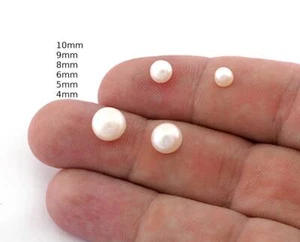 Round Pearls Flat Back Haf Drilled, 4mm 5mm 6mm 8mm 9mm 10mm Cabochon Pearl c177 - Picture 1 of 3