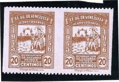 Venezuela: 1946; Scott C219, pair imperforate in between, MNH, EBV056 - Image 1 of 2