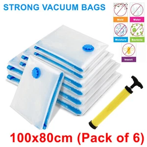 6 x Large Storage Vacuum Bags Space Saving Clothes Bedding Vac Sealed 100x80cm - Picture 1 of 11