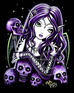 Gothic Fairy Purple Skull Signed Belladonna PRINT Big Eyed Myka Jelina Art - Picture 1 of 4