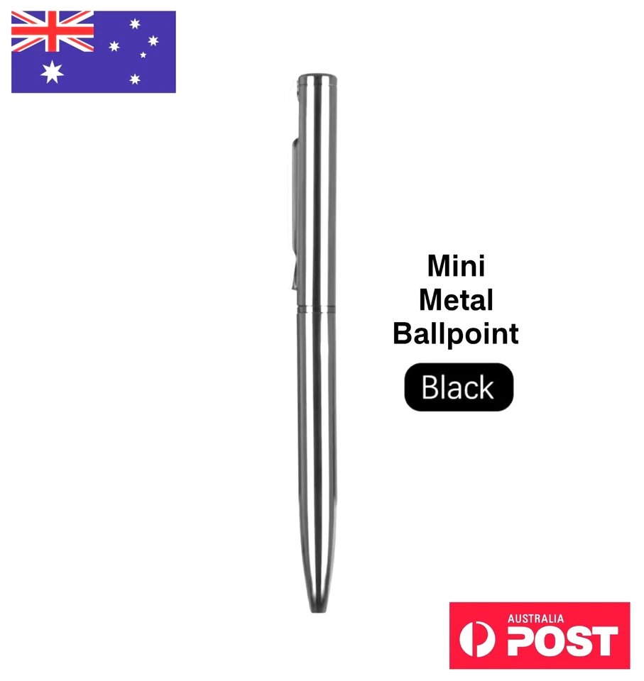 Mini Ballpoint Pen Black Ink Silver Metal Stationery Writing Supplies Small Size - image 1 of 4