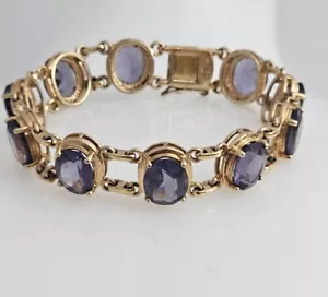 Vintage Sterling Silver Synthetic Sapphire Link Bracelet - Picture 1 of 17