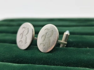 Vintage Krementz Monogram cufflinks "R" initial silver tone links - Picture 1 of 11