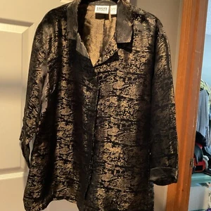 Chico’s Seidenmischung asiatisches Brokat Knopfleiste Hemd/Jacke Gr. 3/L - Bild 1 von 7