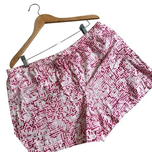 Natori Sleep Shorts Size XL Lounge Pink White Geometric Print Pajama Cotton - Picture 1 of 12