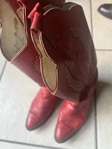 Vintage Larry Mahan Damen Cowboystiefel Größe 7BTall rot Leder Western - Bild 1 von 8