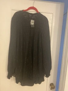 Torrid Deep Black Geo Clip Chiffon Smocked Peasant Button Up Blouse Women's 4X - Picture 1 of 3