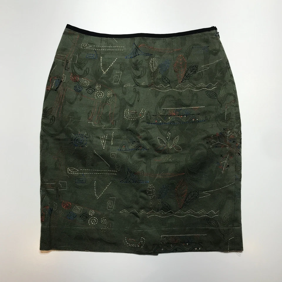 Saia lápis Meadow Rue Anthropologie tamanho 0 verde oliva acolchoada fios algodão - Imagem 1 de 4