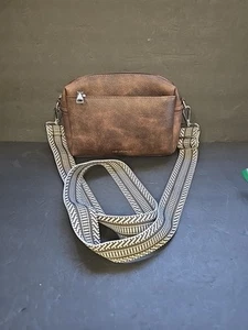 Brown Faux Leather Crossbody Bag Pattern Strap Westbronco Casual Everyday Purse - Picture 1 of 10