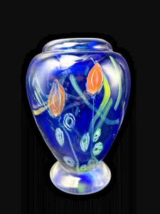 Jarrón italiano de colección azul cobalto Millefiori 6,5" estilo Murano soplado a mano vidrio grueso - Imagen 1 de 10