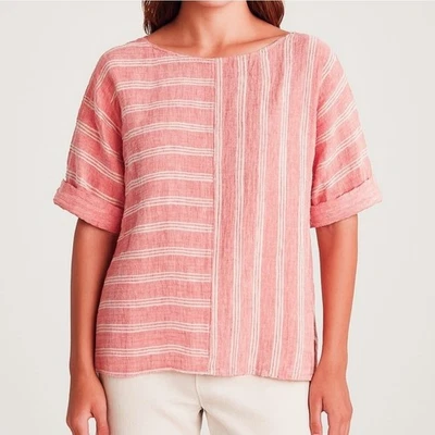 Blusa de lino para mujer Caslon - Talla XS - Naranja claro y crema - Transpirable Foto 1 de 3