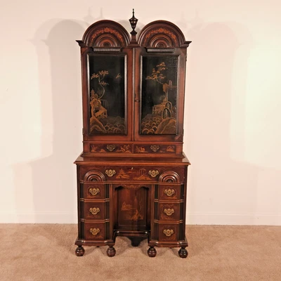 ANTIQUE Colby Furniture Chicago Chinoiserie Goddard Style Bureau w/ Bookcase - Image 1 of 4