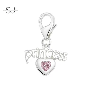 925 Sterling Silver Princess Heart Clip On Charm Lobster Clasp for Bracelet - Picture 1 of 2