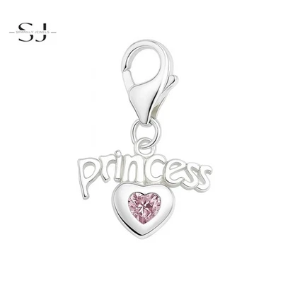 Cierre de langosta con clip de corazón de princesa de plata de ley 925 para pulsera Foto 1 de 2