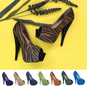 DAMEN HIGH HEEL PARTY ABEND 90er KLOBIGE PLATEAU PEEPTOE SCHUHE GRÖSSE - Bild 1 von 14